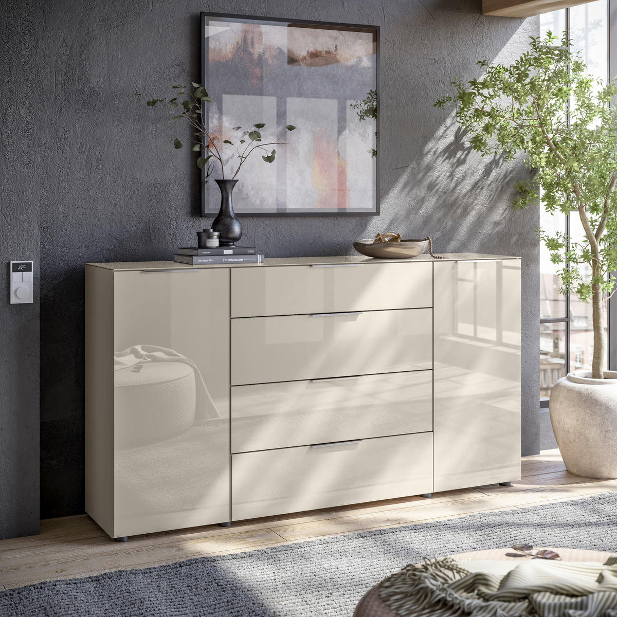 KOMODA,  - Moderno, steklo/leseni material (180/99/40cm) - MID.YOU