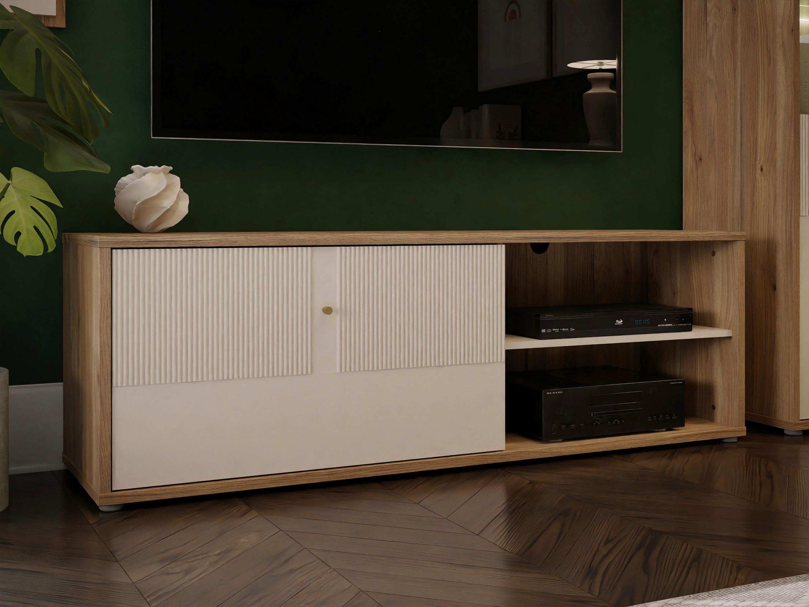 KOMODA POD TELEVIZI, pískové barvy, 154,2/51,1/42 cm - pískové barvy, Design, kompozitní dřevo (154,2/51,1/42cm) - Xora
