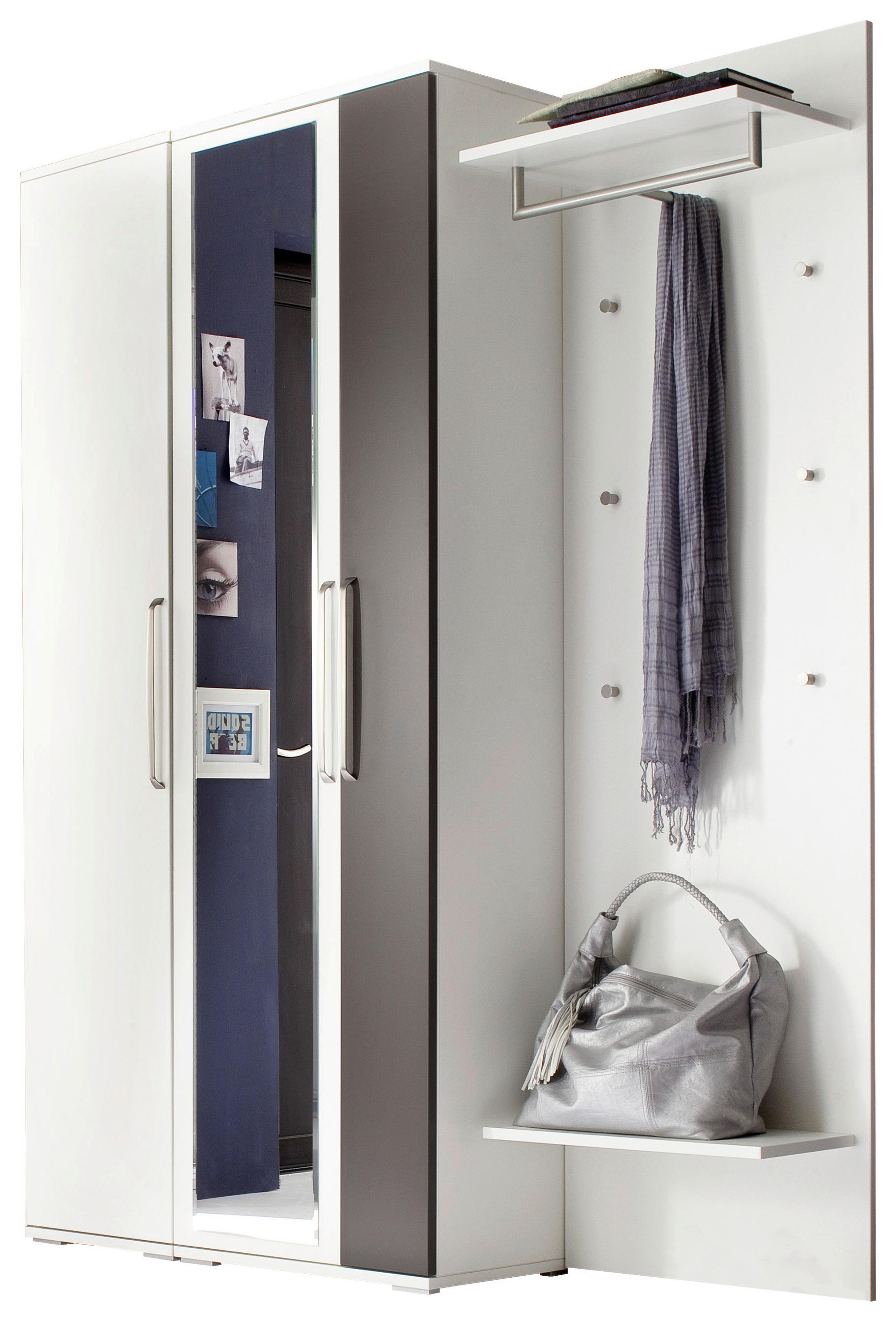 GARDEROBE 3-teilig  in 161/201/36 cm  - Braun/Weiß, Design, Glas/Holzwerkstoff (161/201/36cm) - Moderano