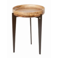 BEISTELLTISCH 40/40/56 cm Mangoholz massiv Naturfarben, Schwarz rund  - Schwarz/Naturfarben, Design, Holz/Metall (40/40/56cm) - MID.YOU