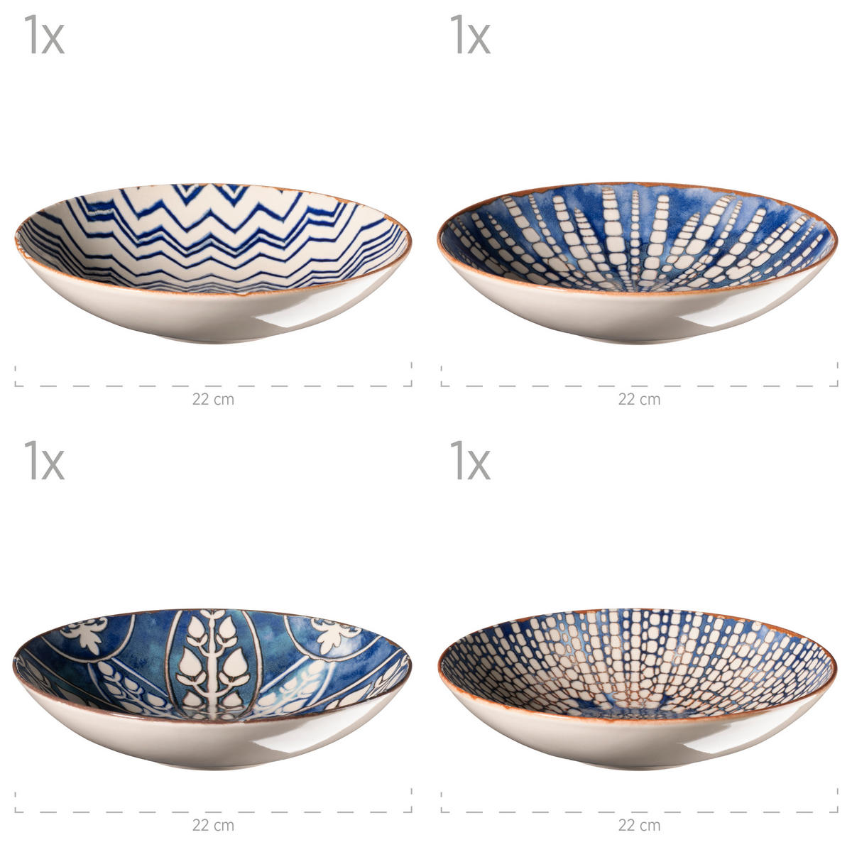 TAFELSERVICE Blau, Weiß Iberico Blue 12-teilig  - Blau/Weiß, Basics, Keramik (36,3/36,5/34,1cm) - Mäser