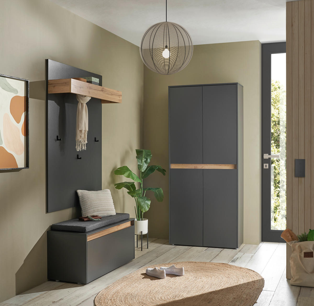 GARDEROBE 4-teilig  in 185/200/40 cm  - Anthrazit/Eiche Wotan, Design, Holzwerkstoff/Textil (185/200/40cm) - Modante