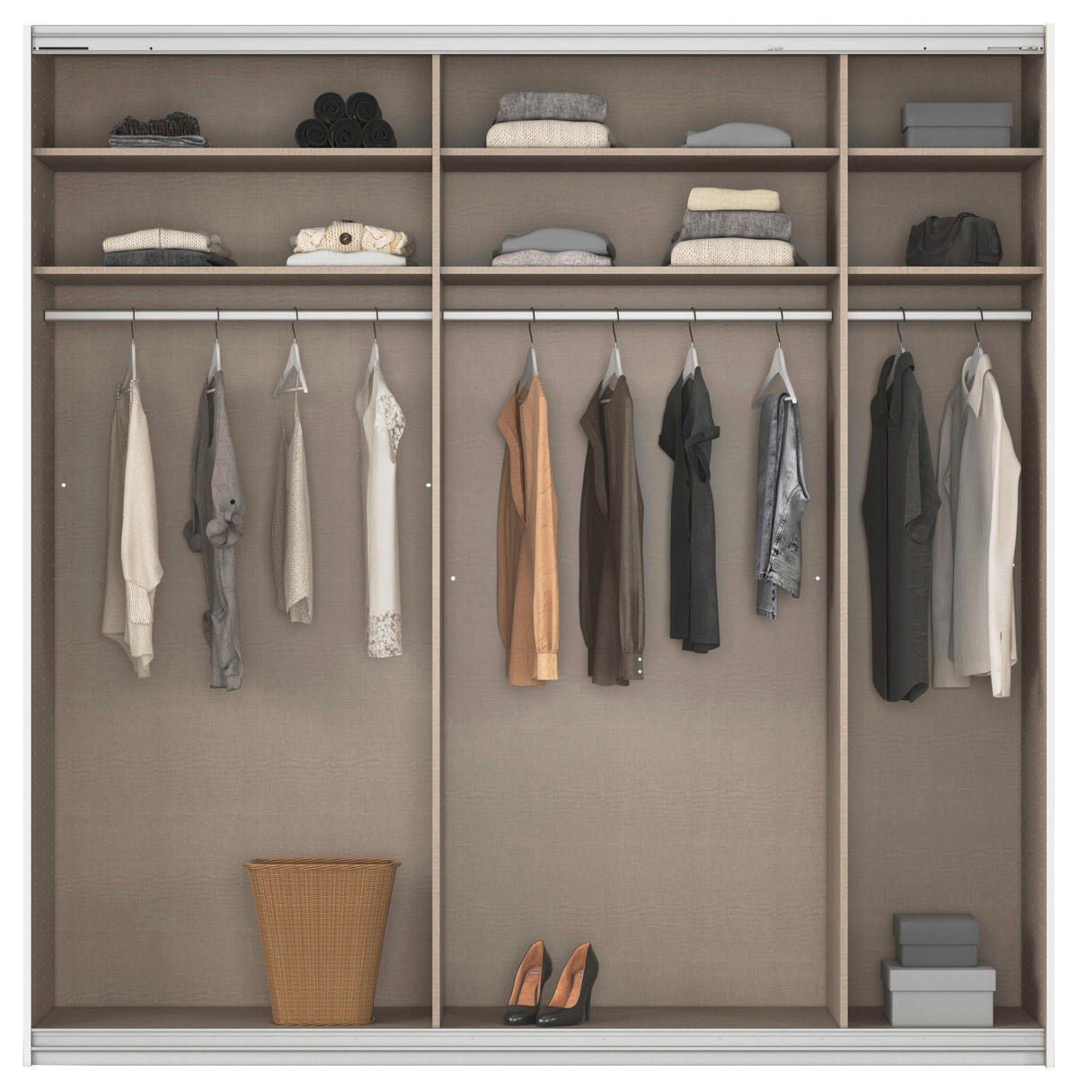 SCHWEBETÜRENSCHRANK 225/229/62 cm 2-türig Silberfarben, Weiß  - Silberfarben/Alufarben, MODERN, Holzwerkstoff/Metall (225/229/62cm)