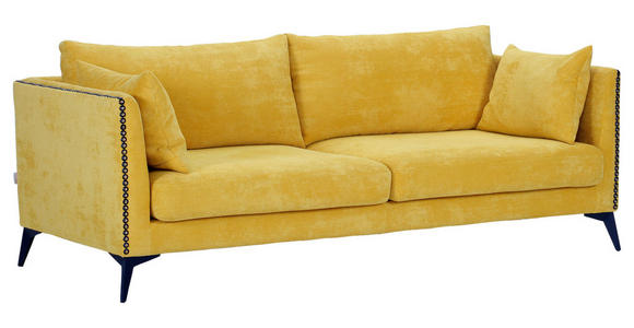 SOFA  in Cord Gelb  - Gelb/Schwarz, Design, Textil/Metall (210/70/100cm) - Ambia Home