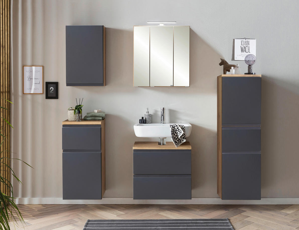 MIDISKÅP  - ek Wotan/grå, Modern, trämaterial (40/130/35cm) - Held