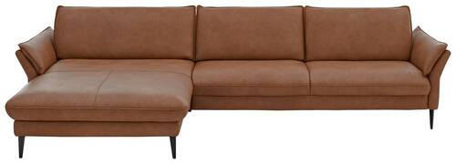 ECKSOFA Braun Echtleder  - Schwarz/Braun, Design, Leder/Metall (172/334cm) - Hukla