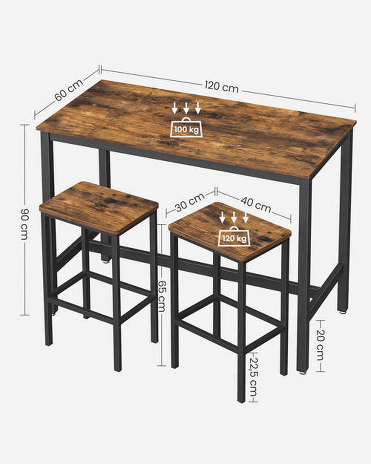 BAR SET Braun, Schwarz  - Schwarz/Braun, LIFESTYLE, Metall (120/60/90cm) - Boxxx