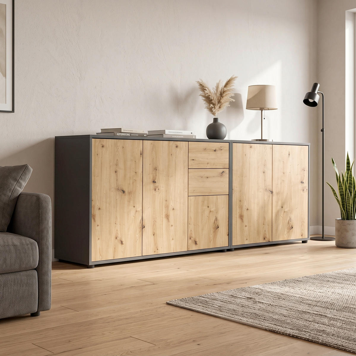 SIDEBOARD  184,5/73/33 cm 2 Schublade(n)  - Anthrazit/Schwarz, MODERN, Holzwerkstoff (184,5/73/33cm) - MID.YOU