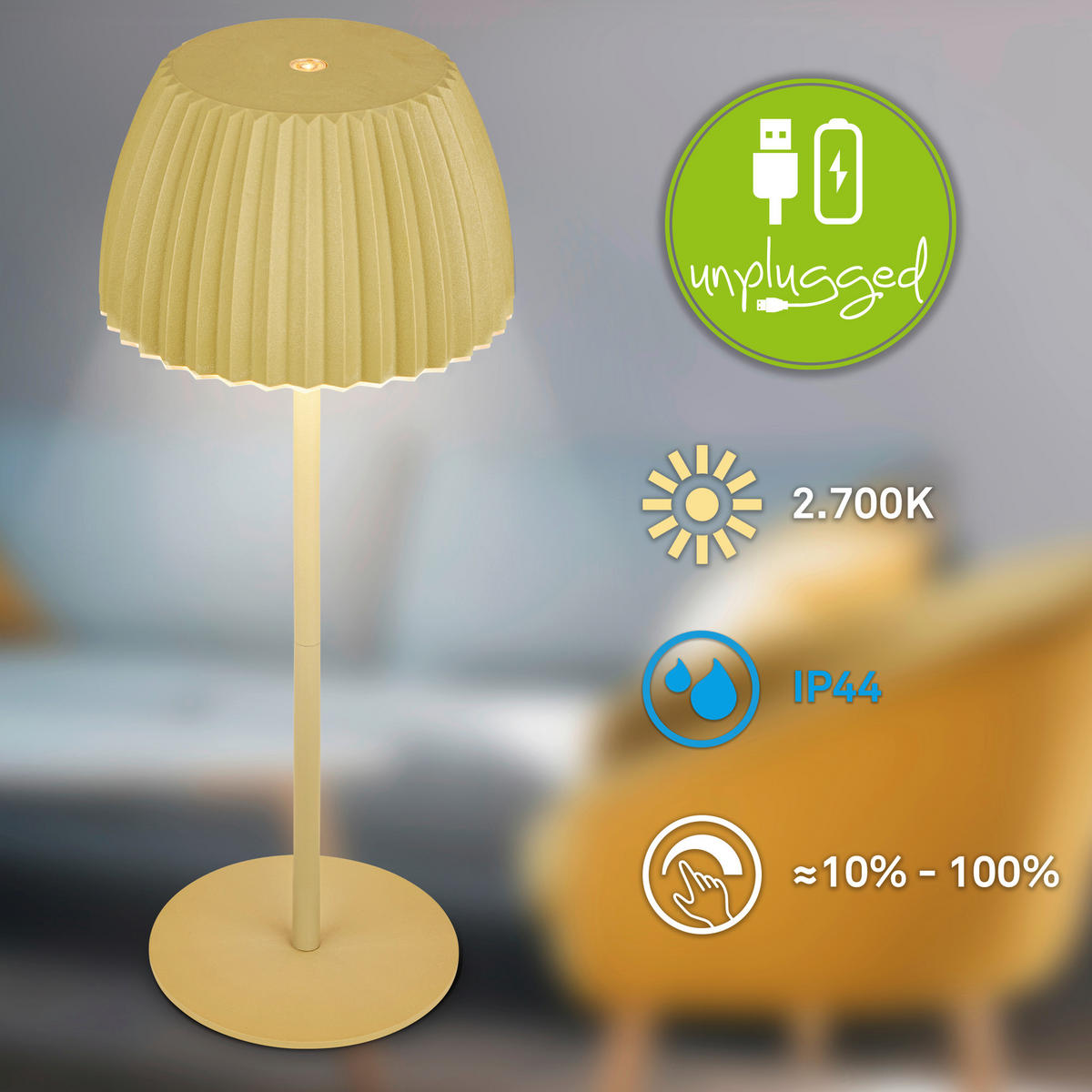 AKKU-TISCHLEUCHTE 14,5/36,5 cm  - Hellgrün, Basics, Kunststoff/Metall (14,5/36,5cm)