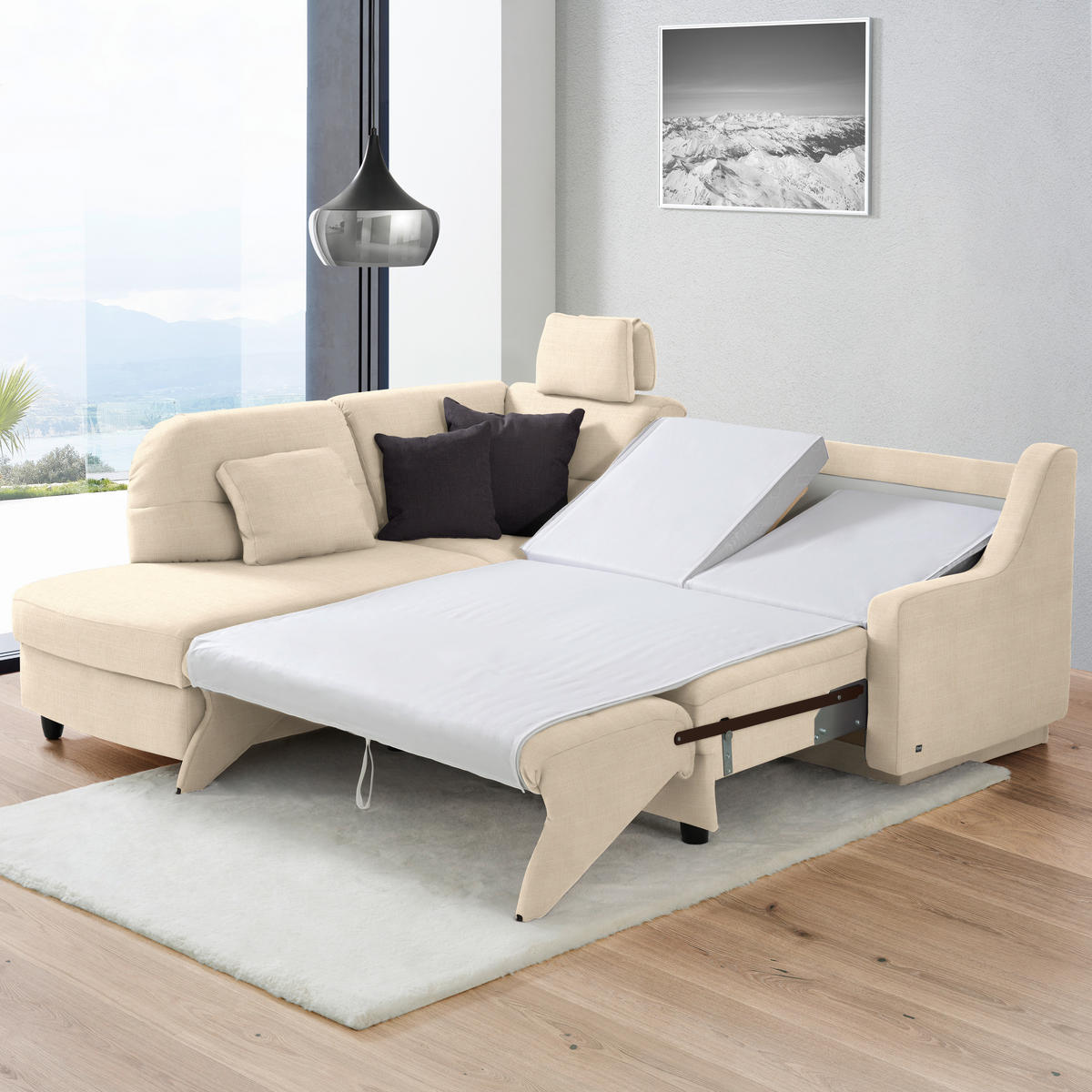 ECKSOFA in Chenille Creme  208/226 cm  - Creme/Schwarz, KONVENTIONELL, Textil (208/226cm) - Sedda