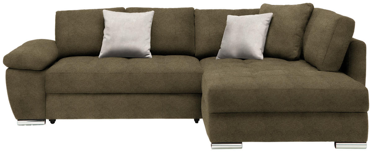 ECKSOFA in Webstoff Olivgrün  276/212 cm  - Chromfarben/Hellgrau, Design, Kunststoff/Textil (276/212cm) - Carryhome
