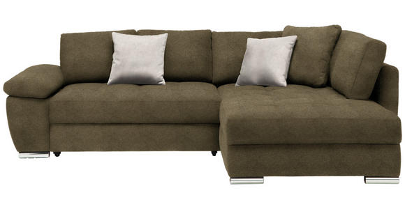 ECKSOFA in Webstoff Olivgrün  - Chromfarben/Hellgrau, Design, Kunststoff/Textil (276/212cm) - Carryhome