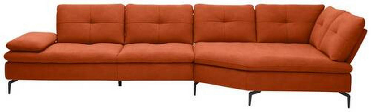 ECKSOFA in Flachgewebe Terracotta  - Terracotta/Schwarz, Design, Textil/Metall (344/157cm) - Chilliano