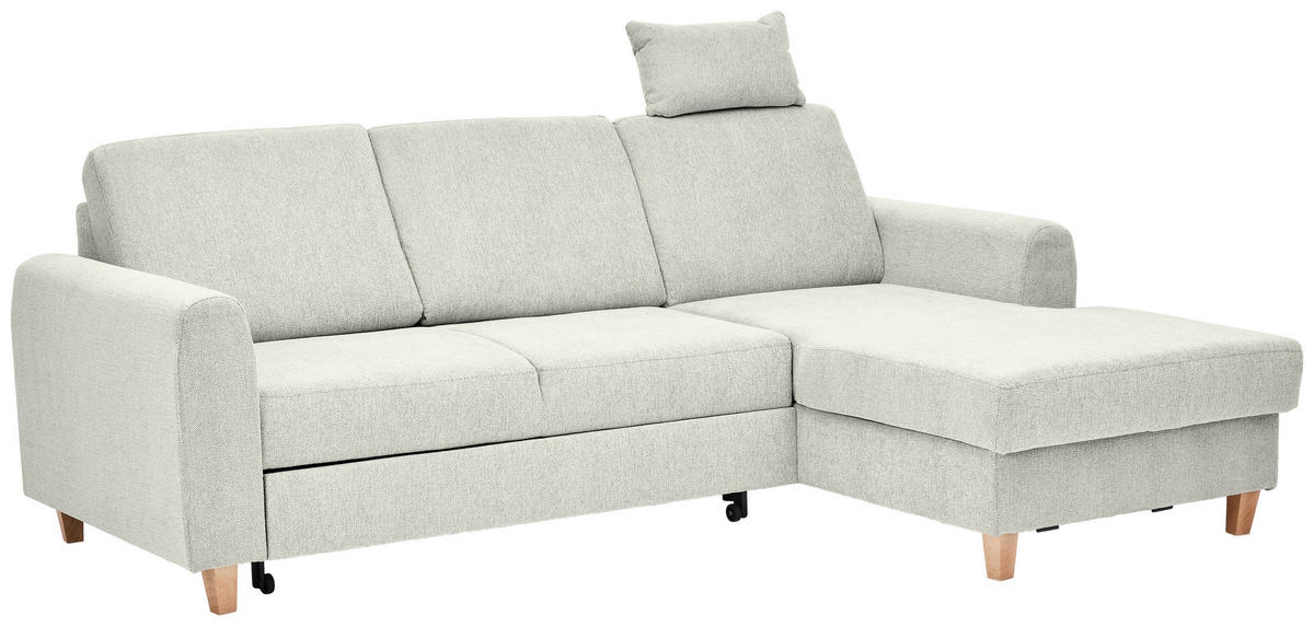 ECKSOFA Hellgrau Flachgewebe  - Buchefarben/Hellgrau, KONVENTIONELL, Holz/Textil (241/166cm) - Carryhome