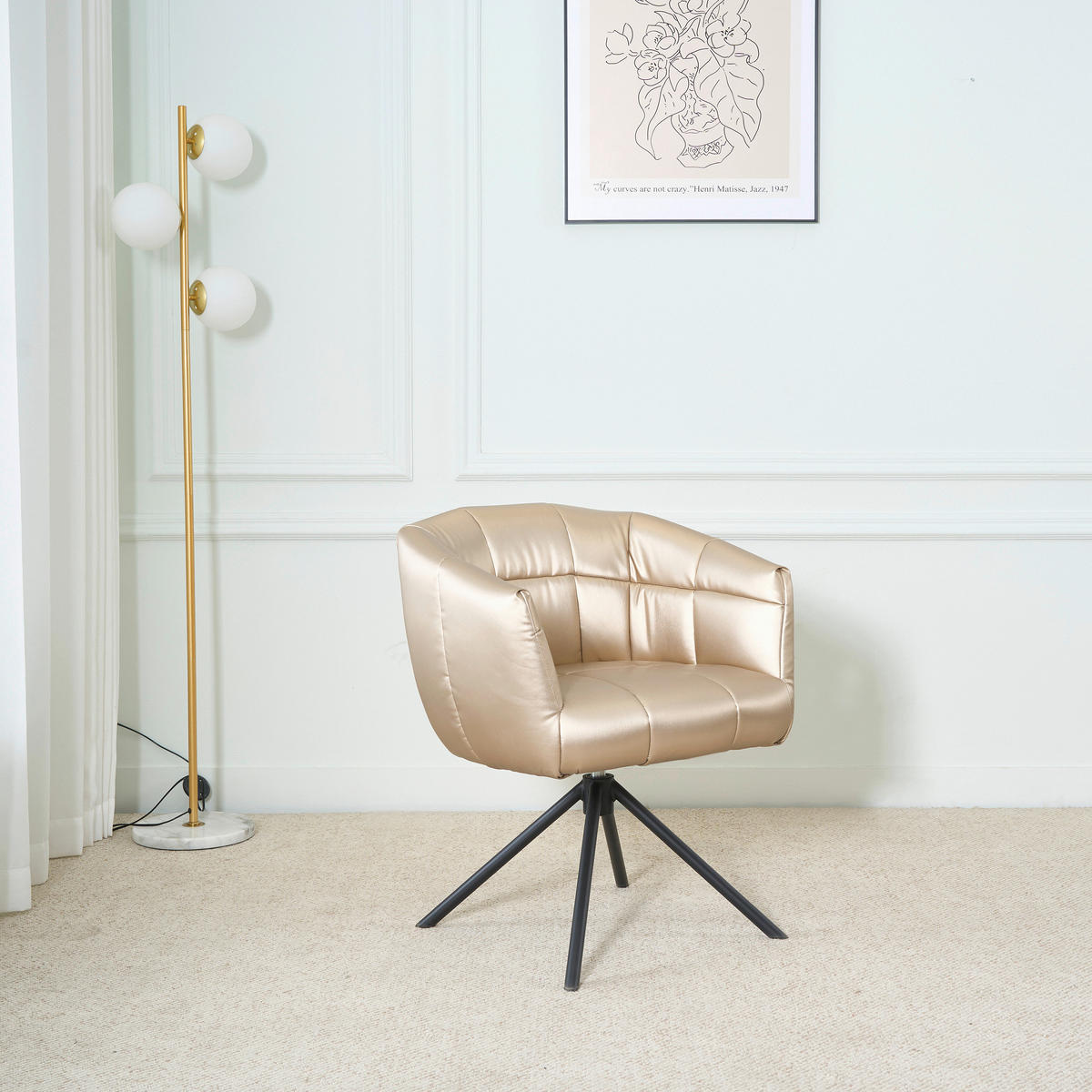 ARMLEHNSTUHL  Sitzfläche 360° drehbar Webstoff  - Champagner/Schwarz, Design, Textil/Metall (67/79/64cm) - Novel