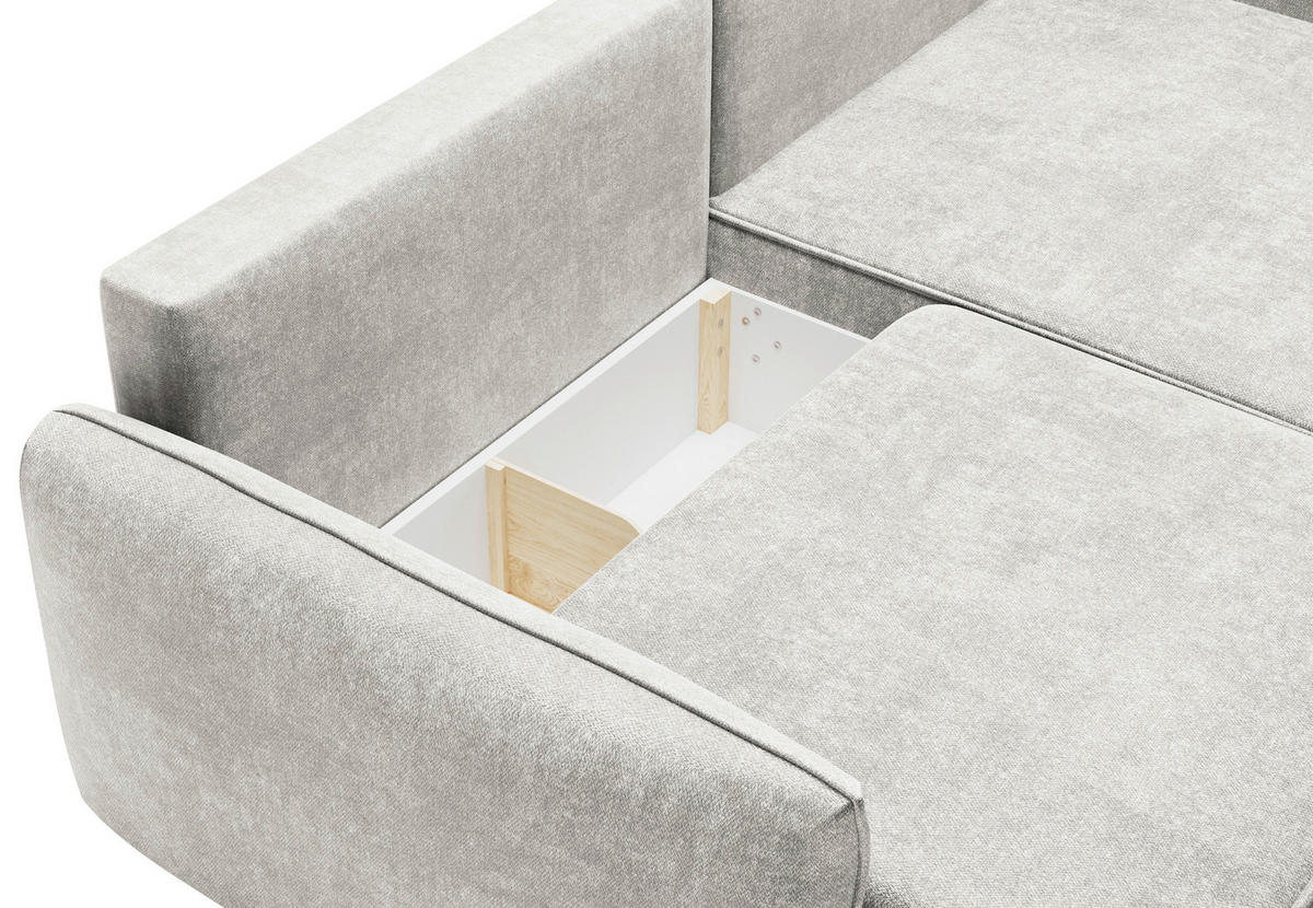 ECKSOFA Beige Struktur Rückenkissen, Bettkasten, Schlaffunktion, Rücken echt, Liegefläche im Originalstoff  - Beige/Schwarz, KONVENTIONELL, Kunststoff/Textil (266/148cm) - Milino