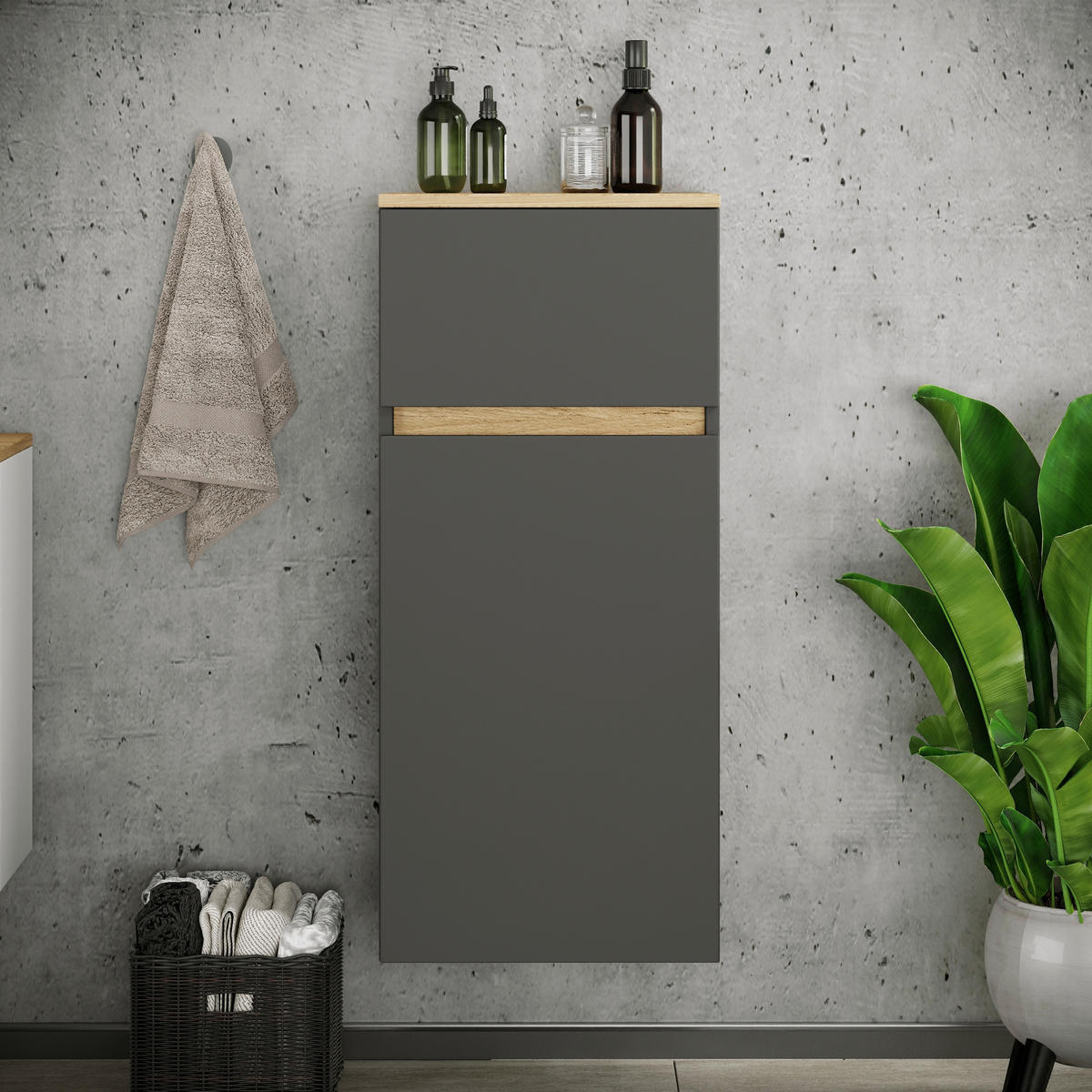 MIDISCHRANK 41/90/35 cm  - Honigeiche/Anthrazit, Trend, Holzwerkstoff (41/90/35cm) - MID.YOU
