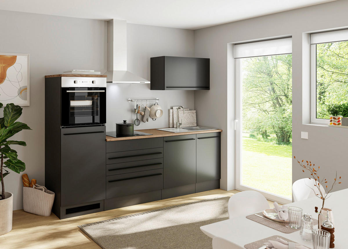 KÜCHENBLOCK 260 cm  in Schwarz  - Eichefarben/Schwarz, LIFESTYLE, Holzwerkstoff/Kunststoff (260cm) - P & B