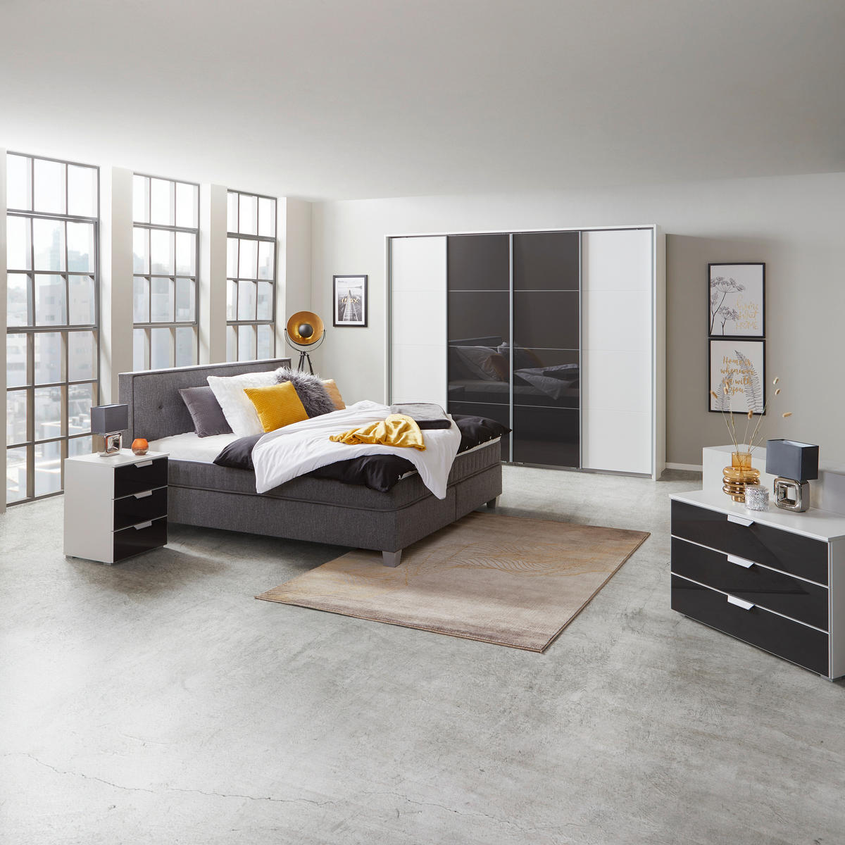 SCHIEBETÜRENSCHRANK 361/230/62 cm 4-türig Weiß  - Dunkelgrau/Alufarben, MODERN, Glas/Holzwerkstoff (361/230/62cm) - James Wood