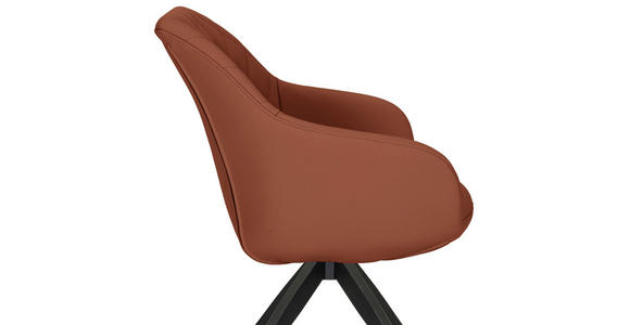 ARMLEHNSTUHL  Typenauswahl, Sitzfläche 360° drehbar, automatische Rückholfunktion  Echtleder  - Cognac/Schwarz, Design, Leder/Metall (60/83/65cm) - Landscape
