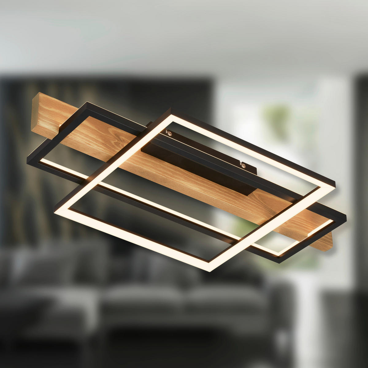 LED-DECKENLEUCHTE 55/30/8 cm   - Eichefarben/Schwarz, Natur, Holz/Metall (55/30/8cm) - Briloner