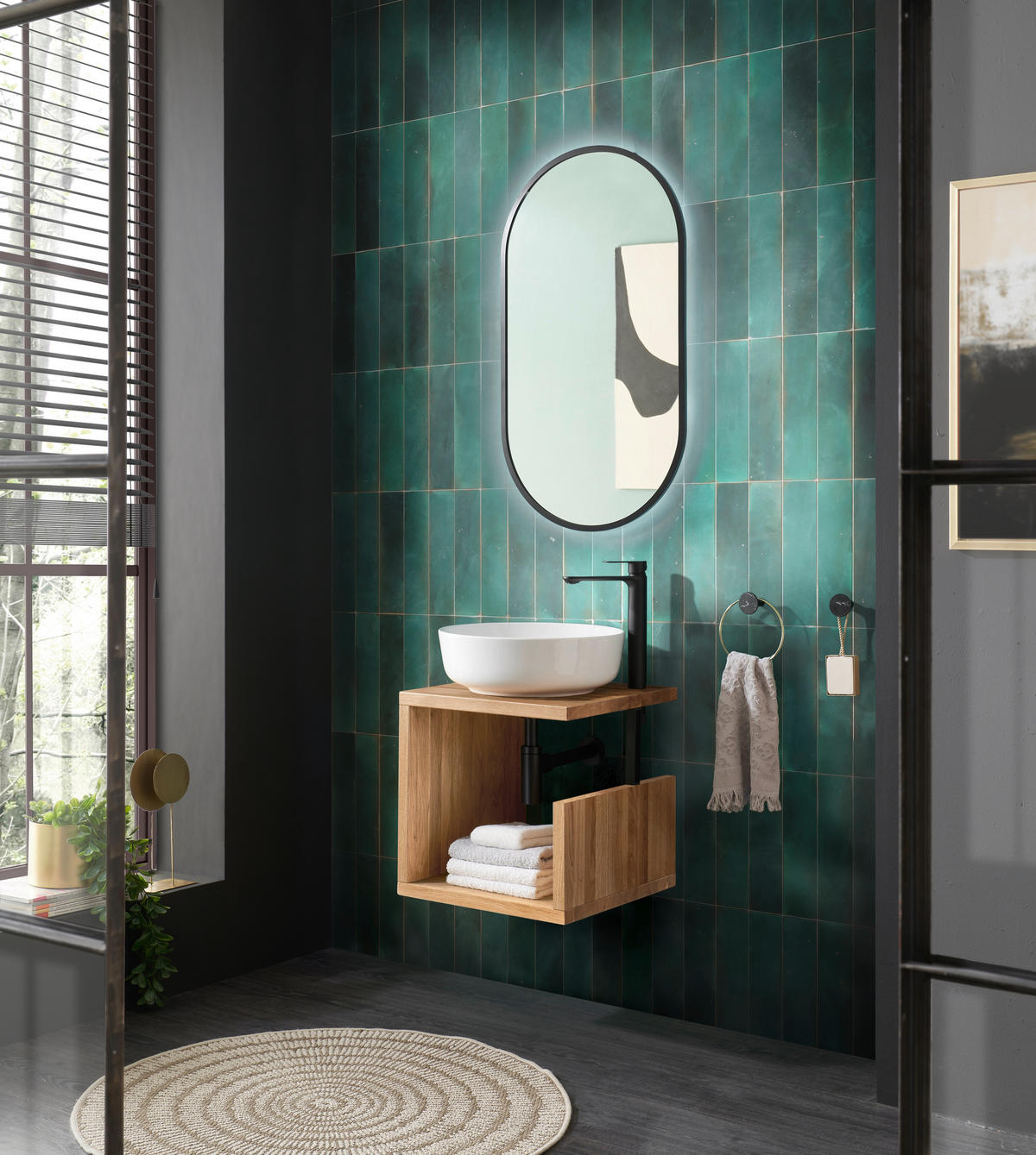 WASCHBECKENUNTERSCHRANK 45/45/47 cm  - Eichefarben/Schwarz, Natur, Holz/Metall (45/45/47cm) - Linea Natura