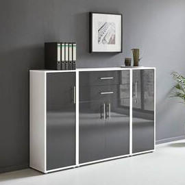 AKTENSCHRANK Weiß, Anthrazit Hochglanz  - Anthrazit Hochglanz/Weiß, MODERN, Holzwerkstoff (172,6/113,6/33cm) - MID.YOU