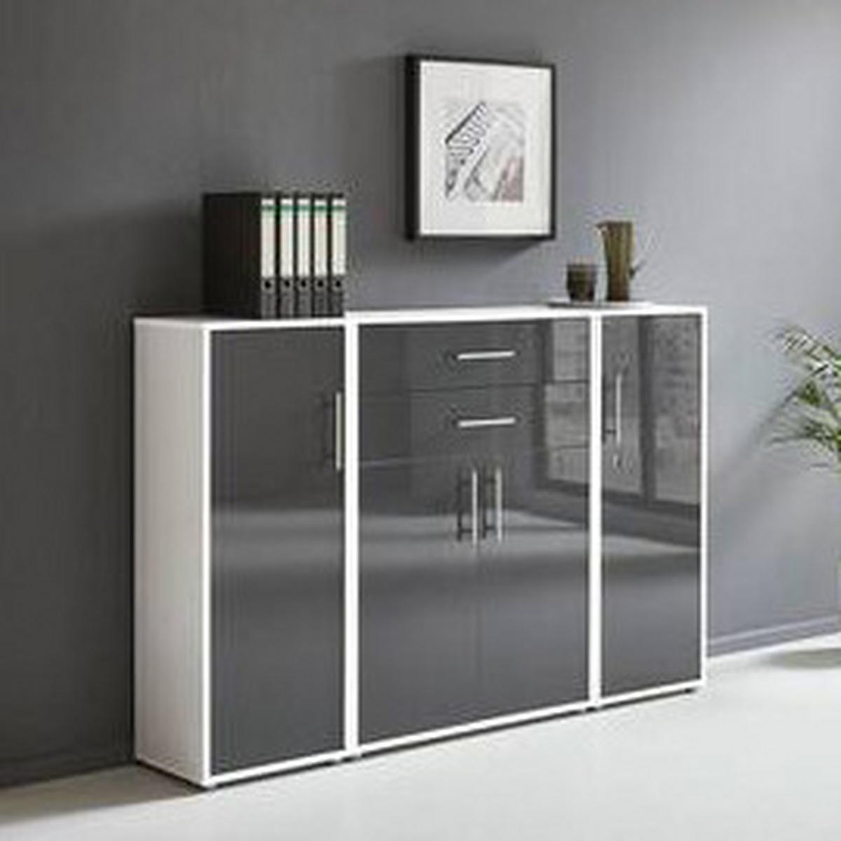 AKTENSCHRANK 172,6/113,6/33 cm  - Anthrazit Hochglanz/Weiß, MODERN, Holzwerkstoff (172,6/113,6/33cm) - MID.YOU