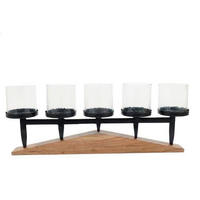 STOJAN NA SVIEČKU  drevo, kov, sklo - Design, kov/drevo