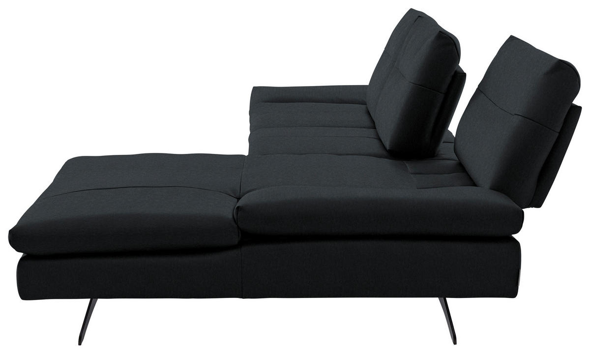 ECKSOFA in Echtleder Schwarz  - Schwarz, Modern, Leder/Metall (342/158cm) - Chilliano