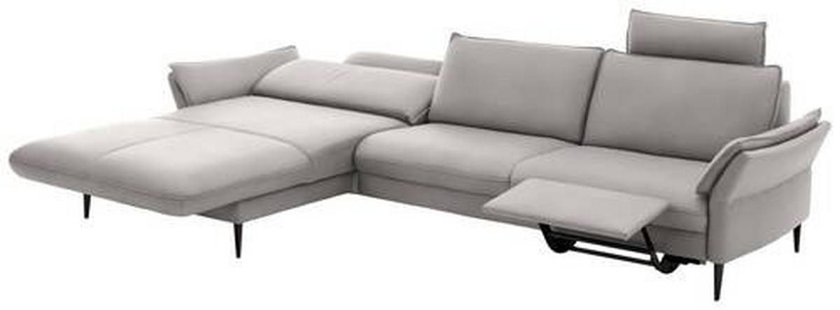 ECKSOFA in Echtleder Hellgrau  - Hellgrau/Schwarz, Design, Leder/Metall (172/334cm) - Valdera