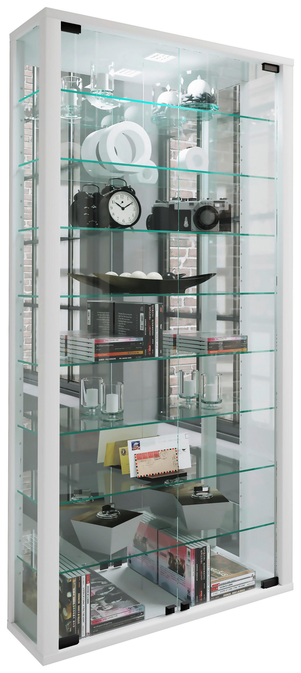 HÄNGEVITRINE in Weiss  - Weiss/Schwarz, Modern, Glas/Holzwerkstoff (59/114,3/18cm) - MID.YOU