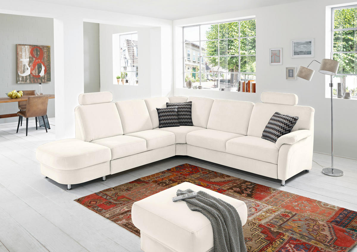 ECKSOFA in Flachgewebe Naturfarben, Beige  289/269 cm  - Beige/Alufarben, KONVENTIONELL, Textil/Metall (289/269cm) - Beldomo System