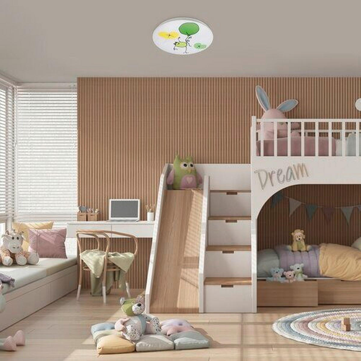 LED DEČJA PLAFONJERA FROGGO  - bela/višebojna, Dizajnerski, metal/plastika (37,5/5,5cm)