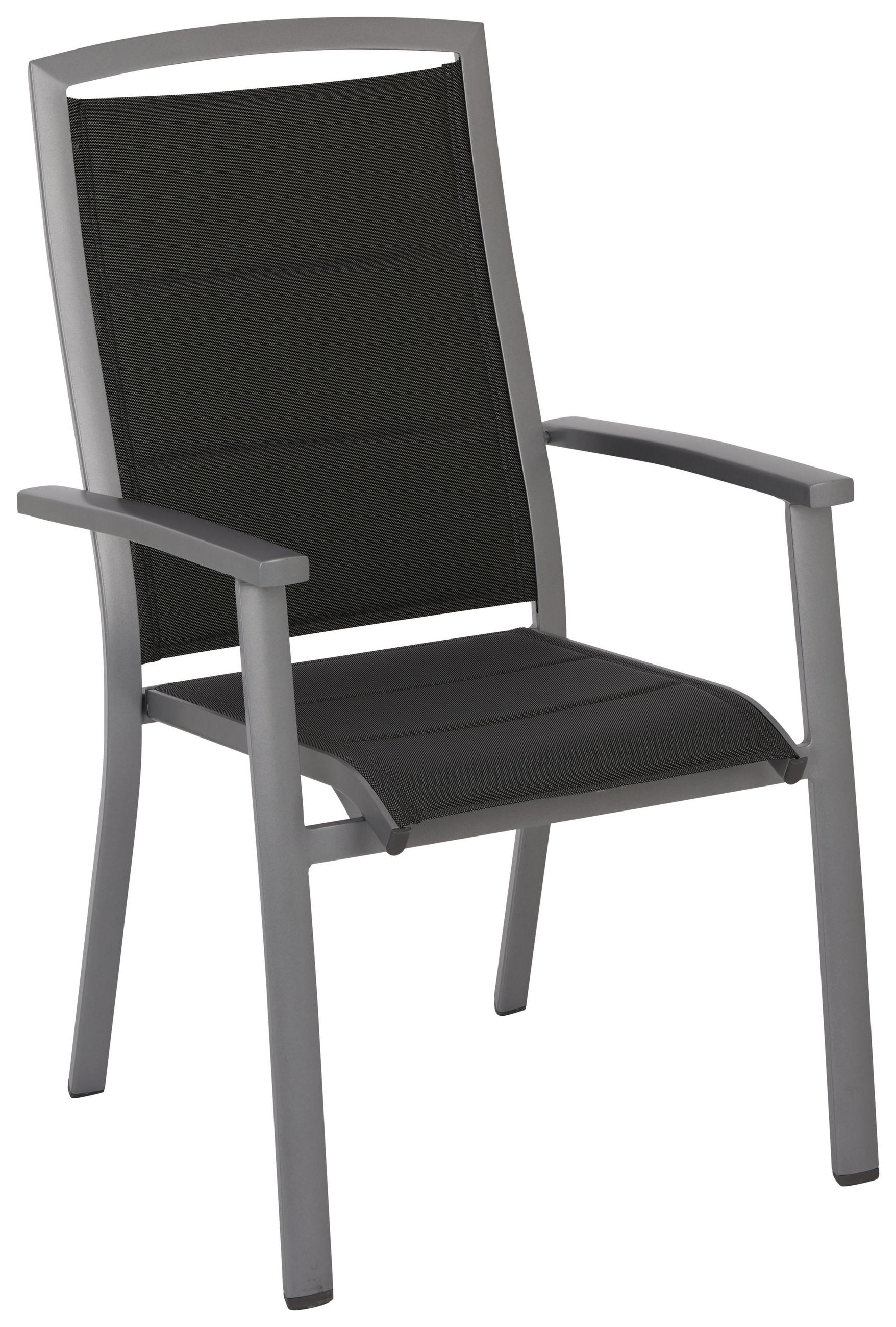 Stapelsessel in Metall, Textil Anthrazit, Silberfarben