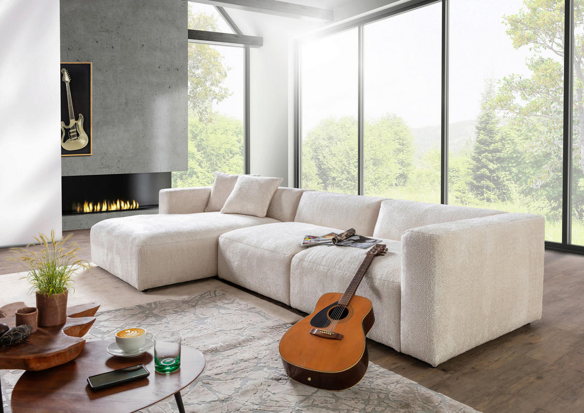 ECKSOFA Creme Chenille  - Creme/Schwarz, MODERN, Kunststoff/Textil (178/323cm) - Carryhome
