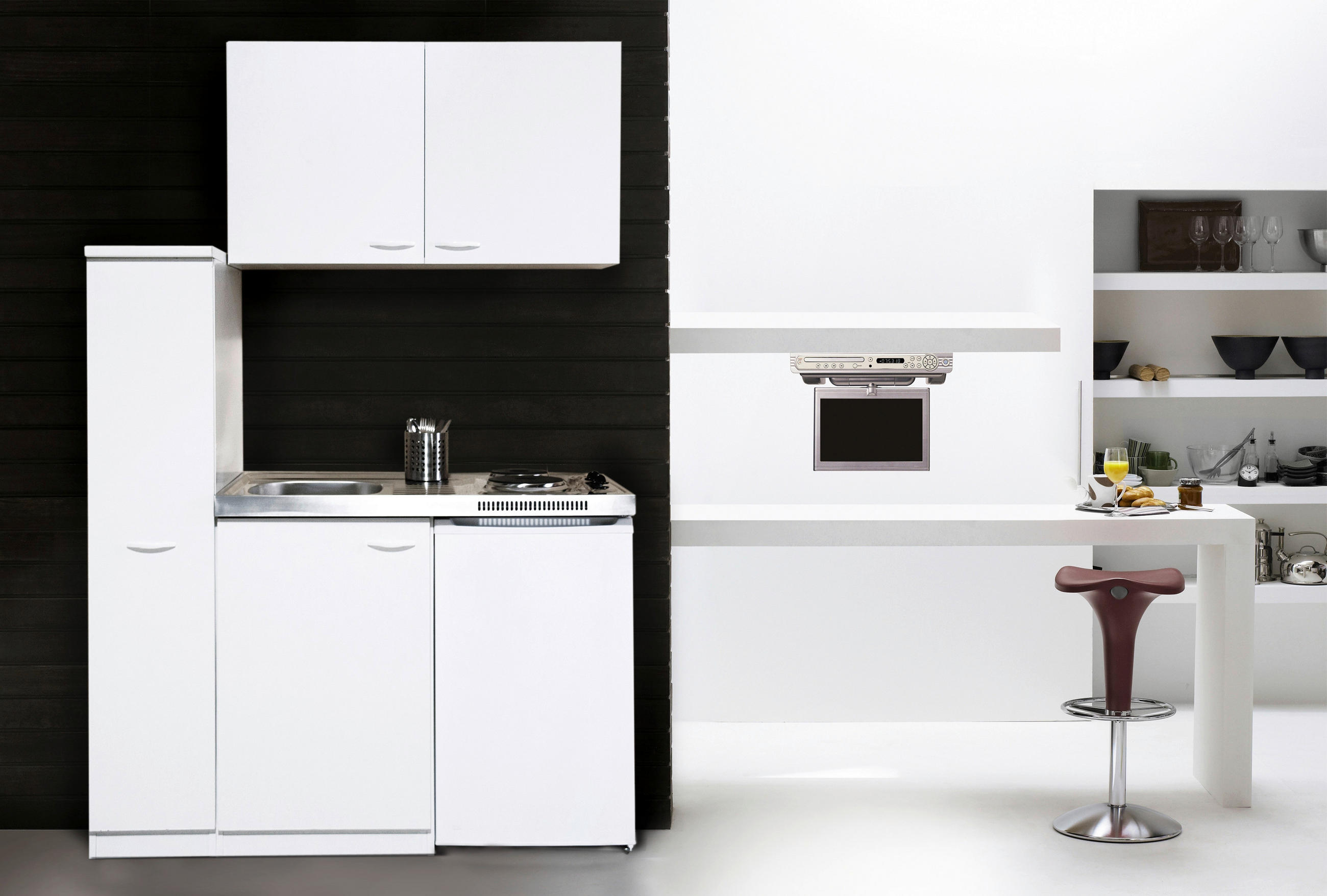 MINIKÜCHE 130 cm in Weiss - Weiss, Modern, Holzwerkstoff/Kunststoff (130cm) - Respekta