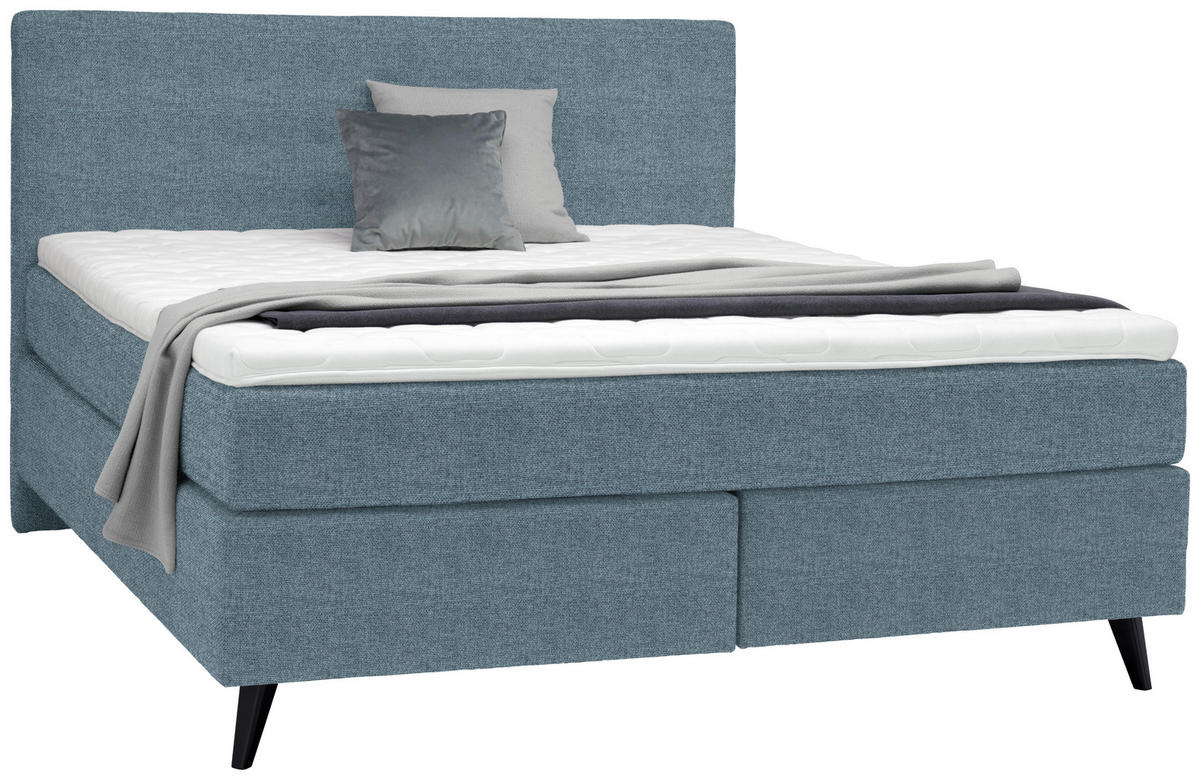 BOXSPRINGBETT 180/200 cm  in Blau  - Blau/Schwarz, KONVENTIONELL, Holz/Textil (180/200cm) - Voleo