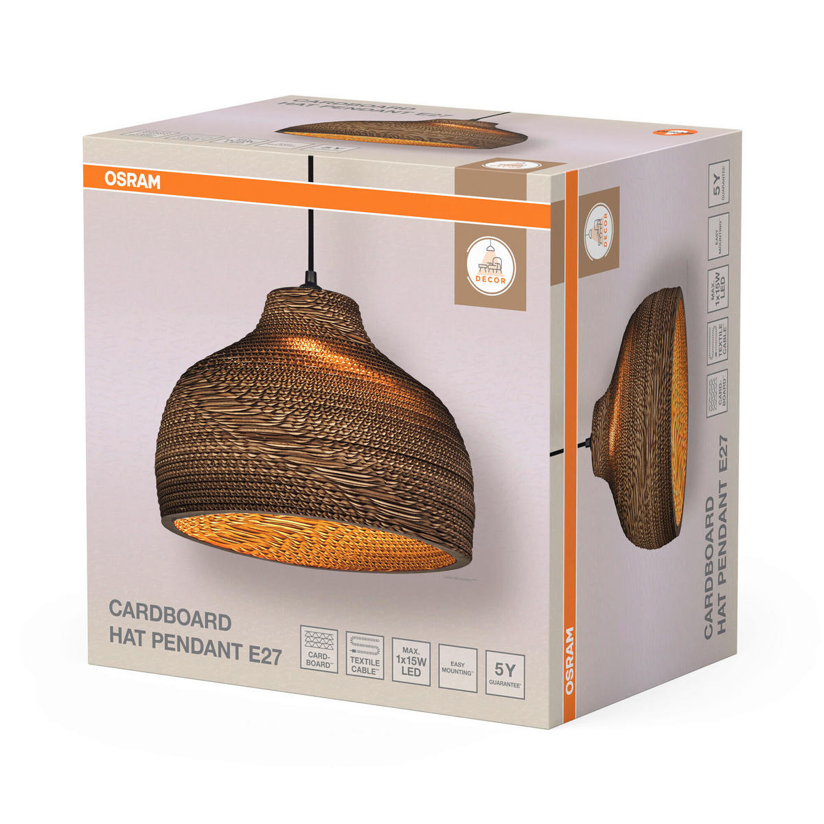 HÄNGELEUCHTE 36/132 cm  - Braun, Natur, Karton/Metall (36/132cm) - Osram