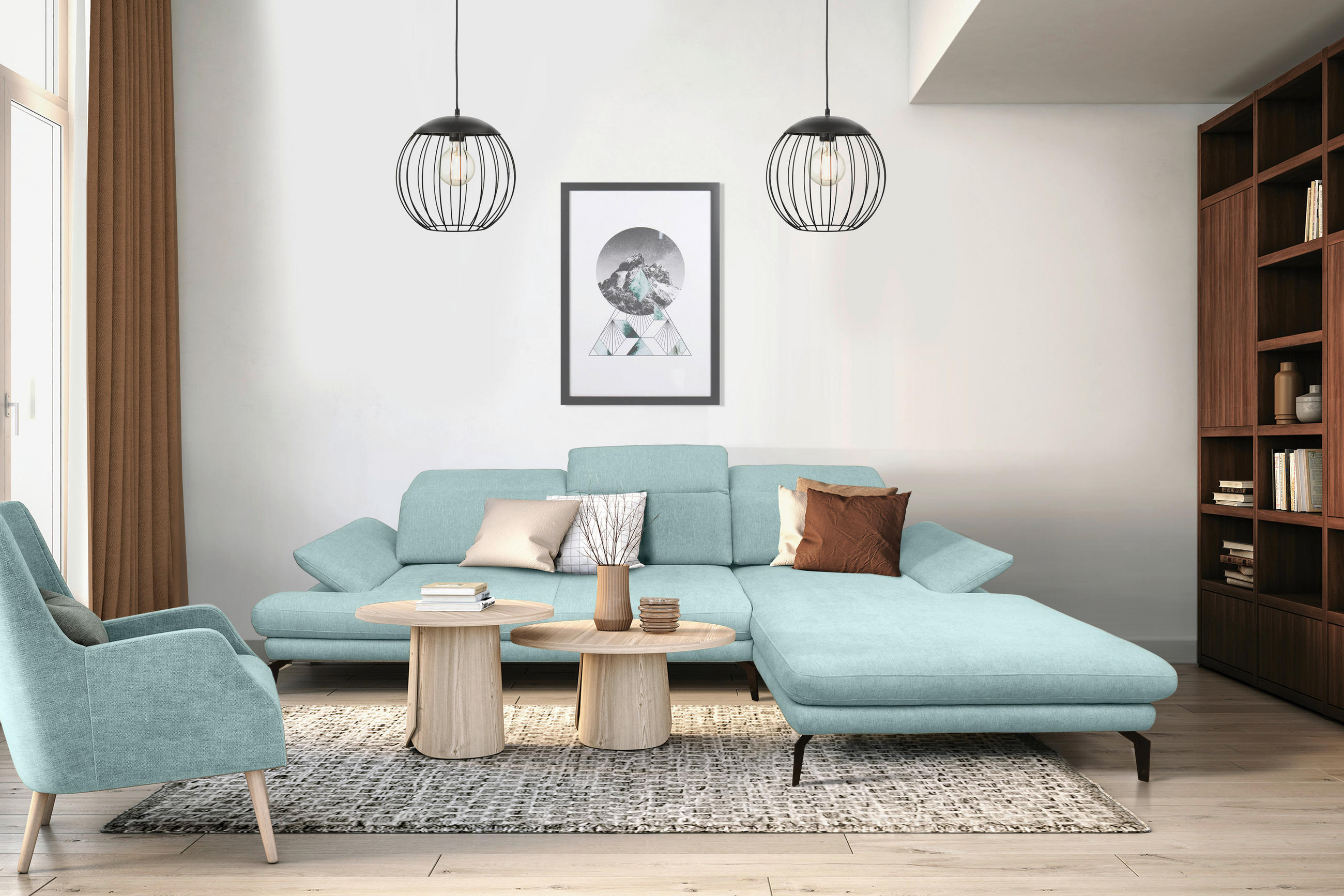 ECKSOFA in Webstoff Mintgrün  - Schwarz/Mintgrün, Design, Textil/Metall (180/289cm) - Stylife