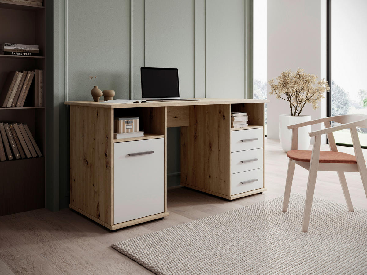 RADNI STO  bela, hrast artisan   - bela/srebrna, Konvencionalno, pločasti materijal/plastika (145/67/76cm) - Cantus