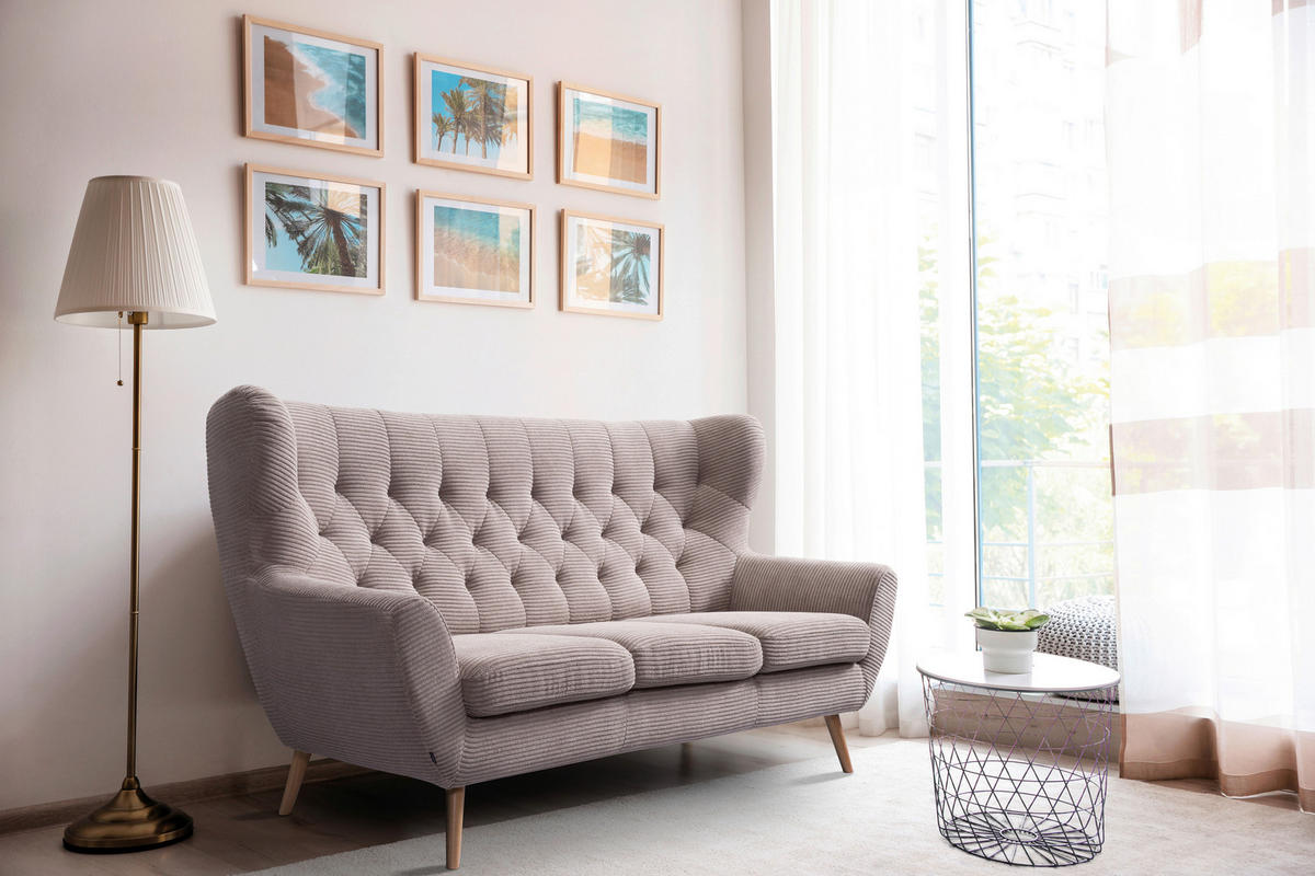 3-SITZER-SOFA Cord Cappuccino  - Cappuccino, Design, Holz/Textil (187/101/95cm) - Stylife