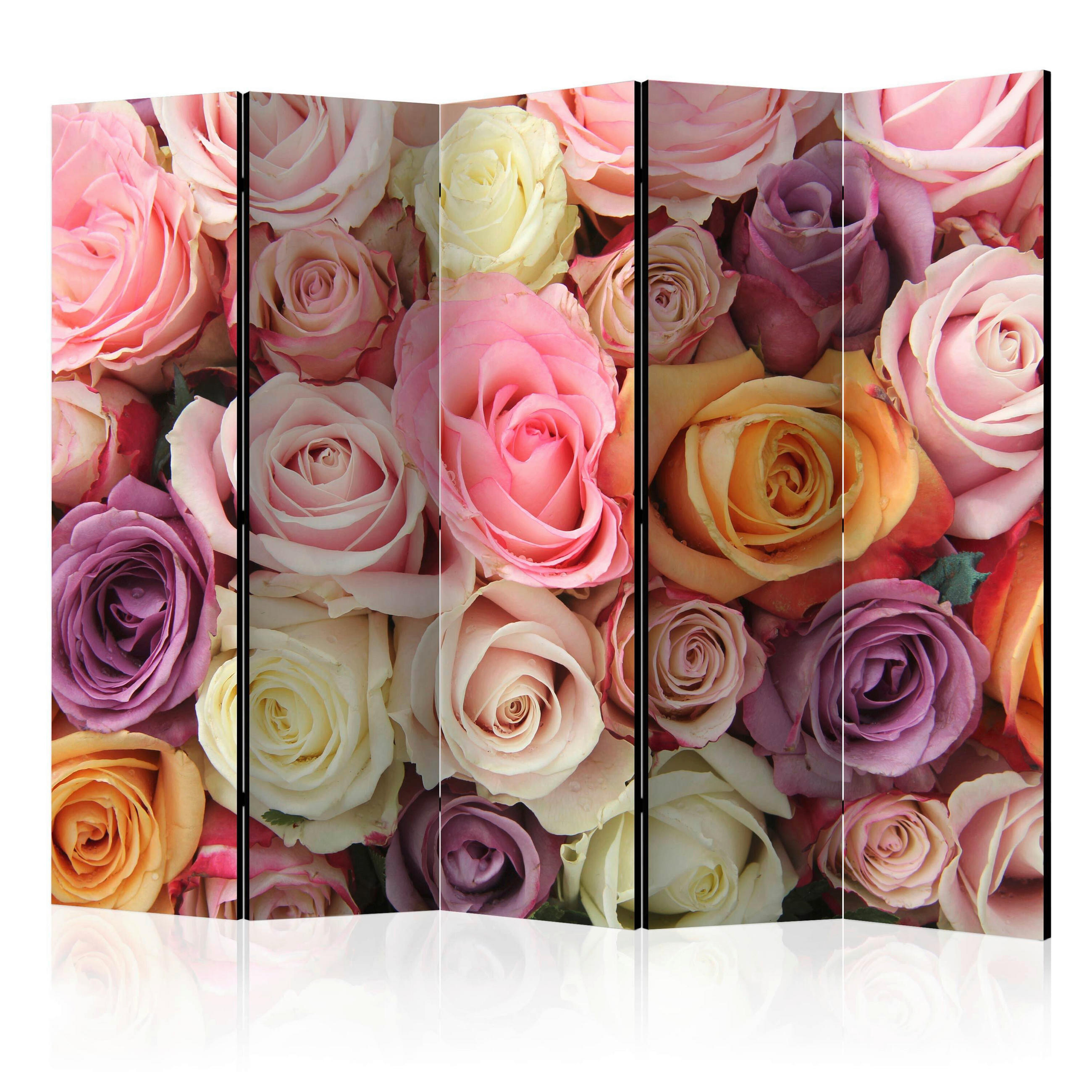 PARAVENT mit 5  Flügel - Hellrosa/Violett, Basics, Holz/Textil (225/172/3cm) - artgeist