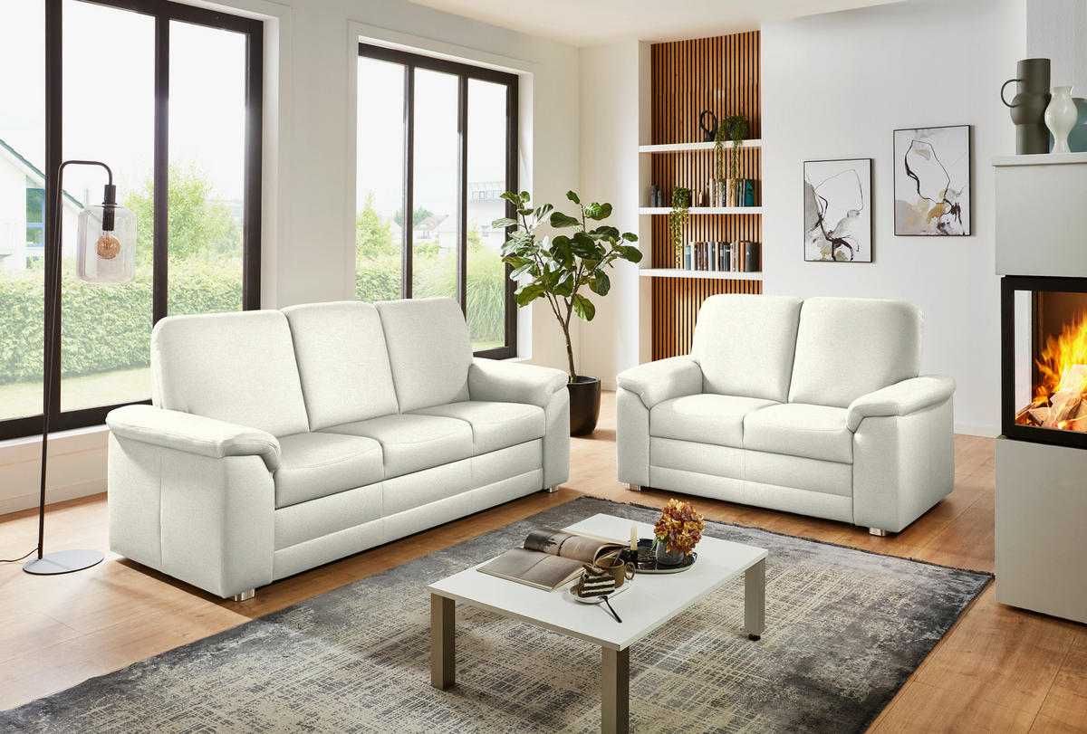 3-SITZER-SOFA Chenille Creme  - Creme/Alufarben, Konventionell, Textil/Metall (208/96/89cm) - Beldomo Comfort