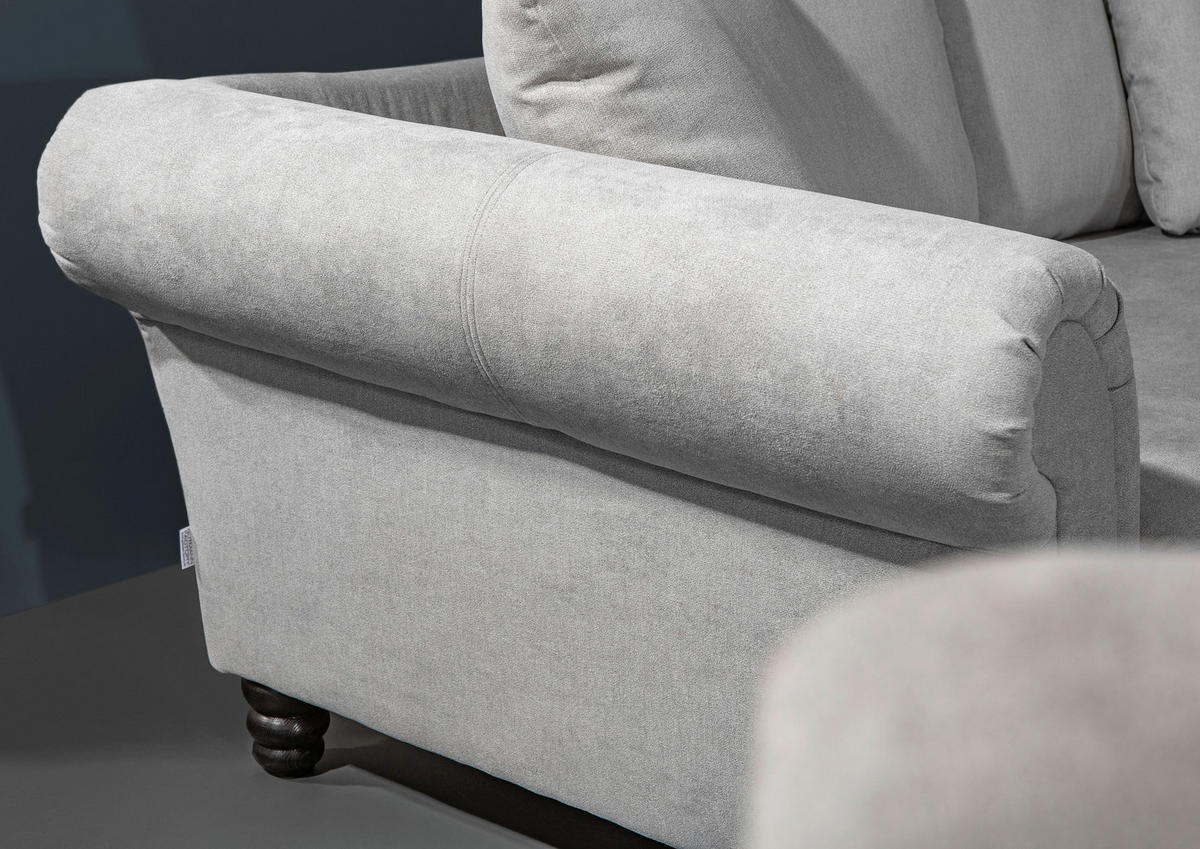 BIGSOFA Flachgewebe Hellgrau  - Dunkelbraun/Hellgrau, KONVENTIONELL, Holz/Textil (270/80/110cm) - Livetastic