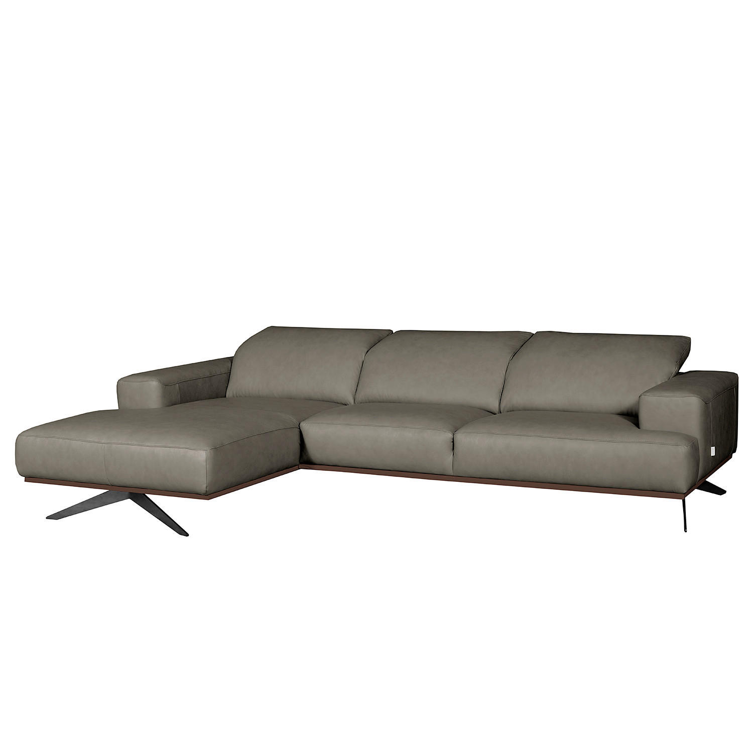 ECKSOFA  in Echtleder Grau  187/295 cm  - Schwarz/Grau, Design, Leder/Metall (187/295cm) - Livetastic