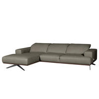 ECKSOFA  in Echtleder Grau Rücken echt, Kopfteilverstellung  187/295 cm  - Schwarz/Grau, Design, Leder/Metall (187/295cm) - Livetastic