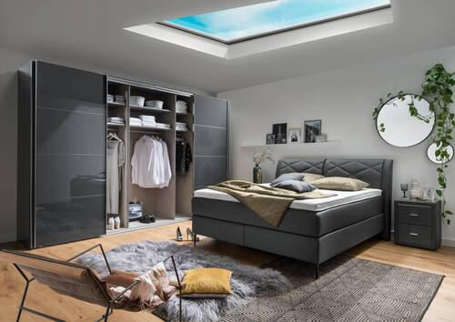BOXSPRINGBETT 180/200 cm  in Anthrazit  - Anthrazit/Schwarz, Design, Textil/Metall (180/200cm) - Beldomo - Sleep