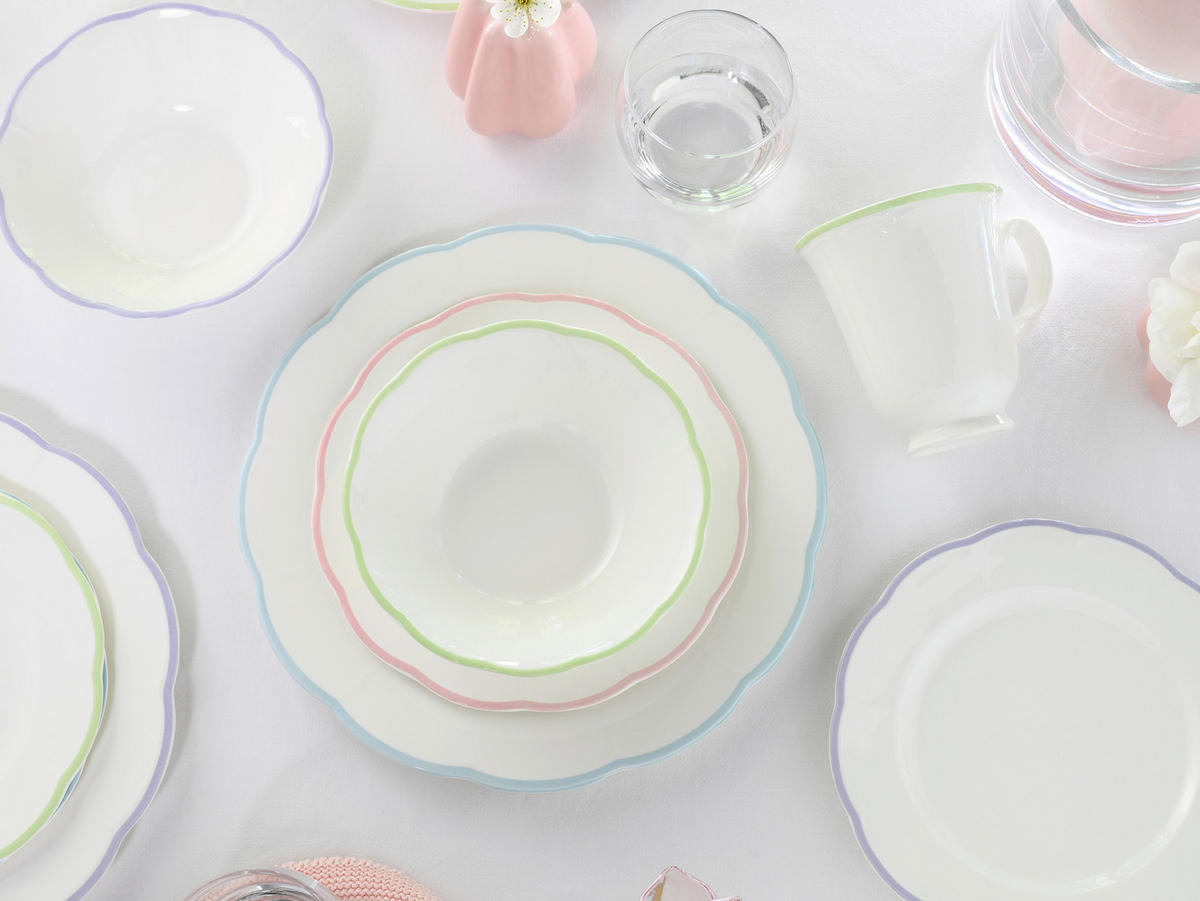 KOMPLETT SERVIS Florine Bunt lila, vit, ljusblå, ljusrosa, lime 16 delar 4 personer  - lila/vit, Basics, keramik - Creatable