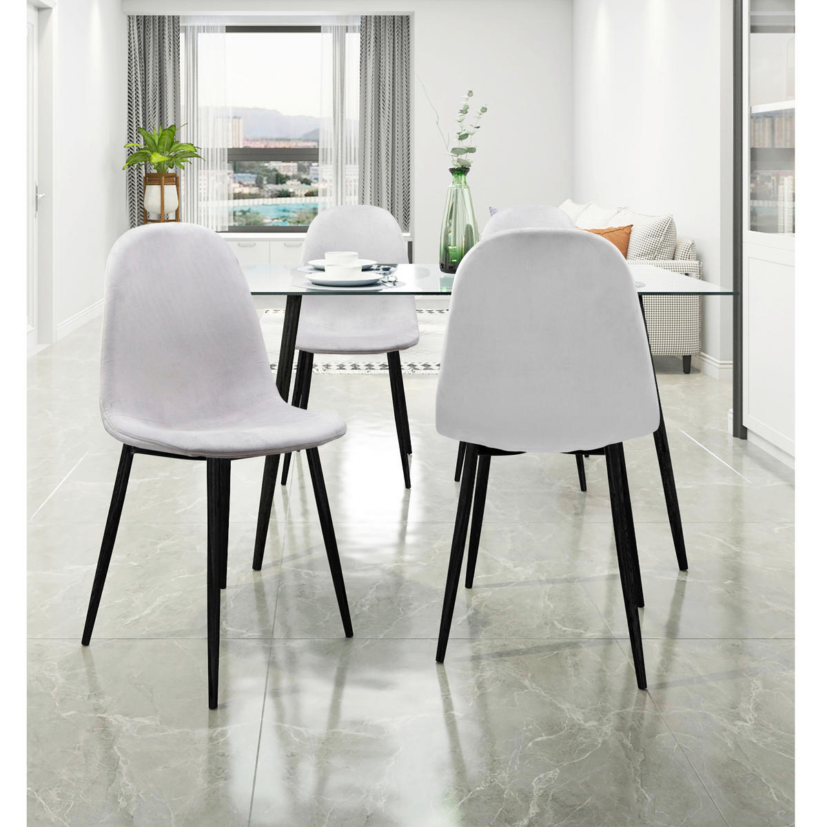 STUHL-SET Velours Grau  - Schwarz/Grau, Design, Textil/Metall (44/87/51cm) - MID.YOU